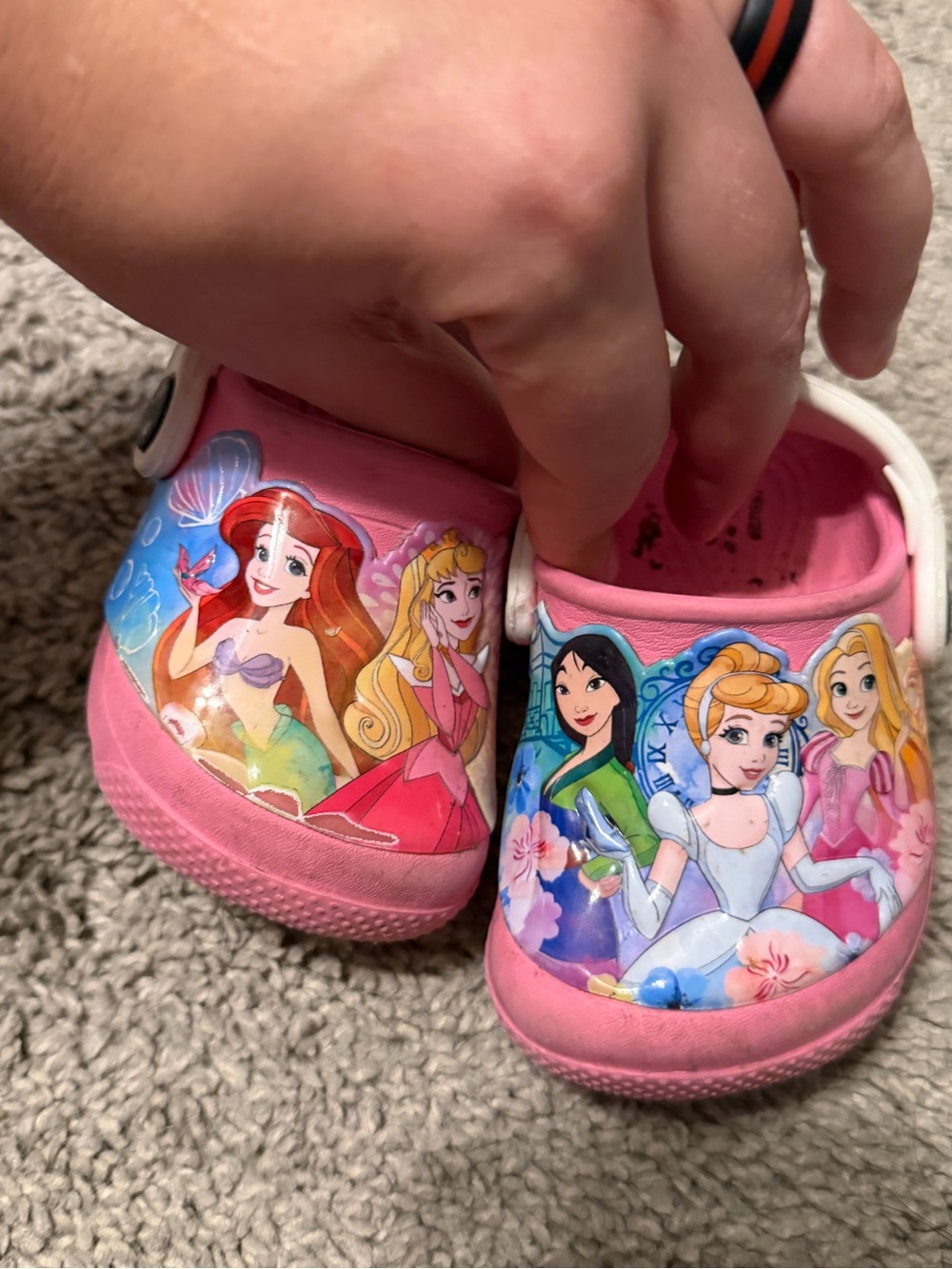 Disney Crocs Pink Princess Clog Shoes with Ariel, Aurora & Cinderella Art
